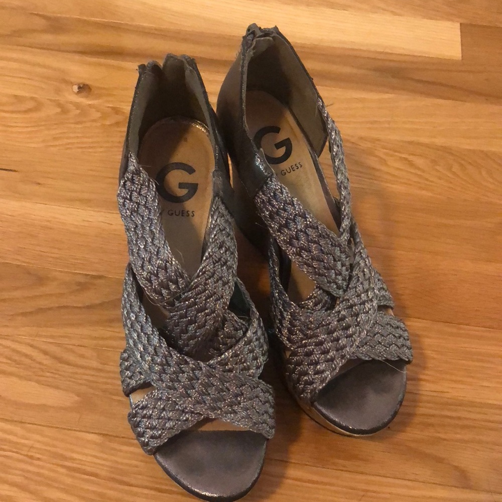 Metallic silver/gray Guess brand wedges
